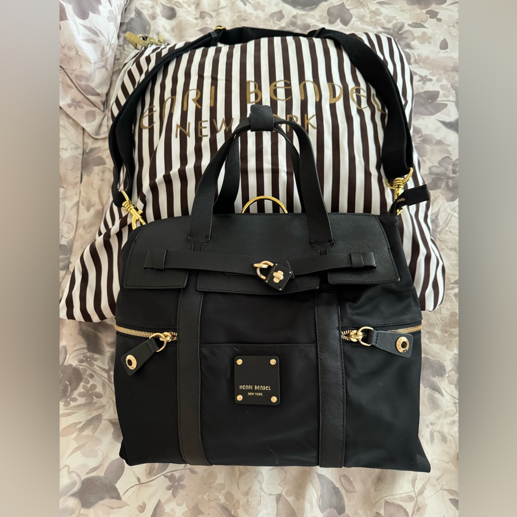 Henri Bendel Black With Gold Hardware Convertible Bag From New York Flagship.